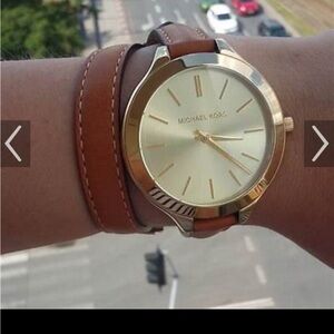 Michael Kors Gold Dial with Brown Leather Strap Watch